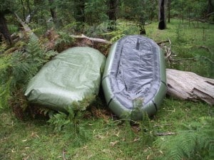 Faux and real packraft bottom view (after use).